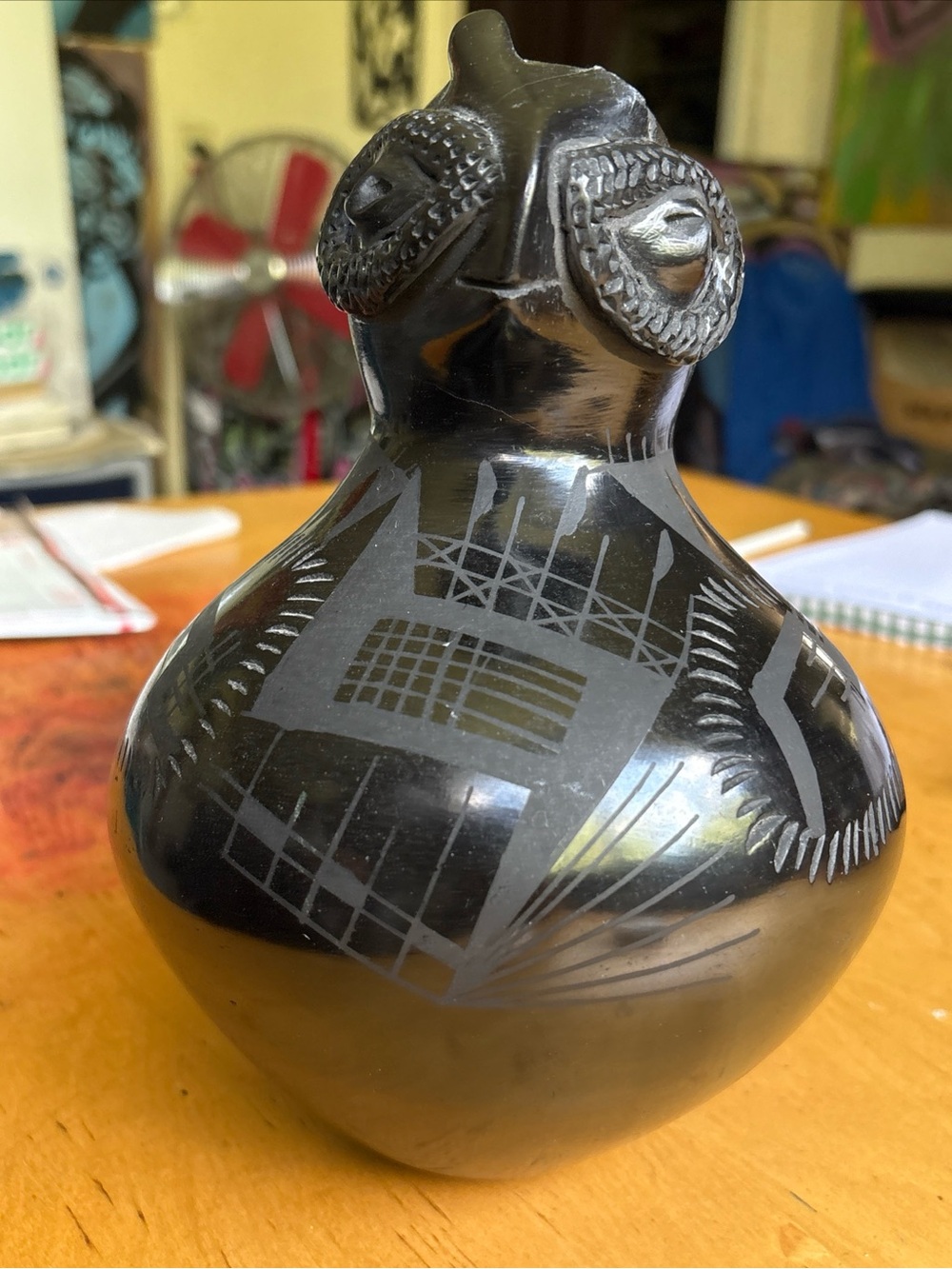 Black Mata Ortiz Pottery Bird Signed by Genoveva Quezada